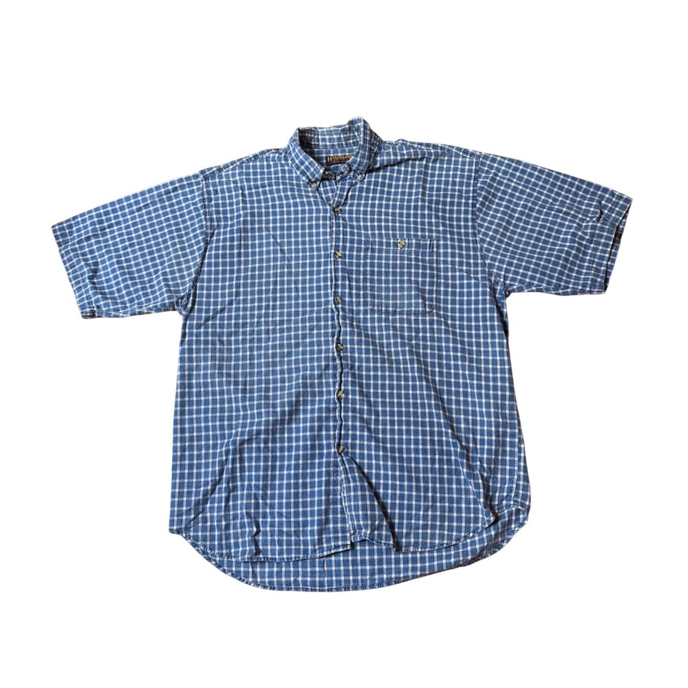 Highland‎ Outfitters Button Down Men Blue Plaid Short Sleeve Hiking SIZE L